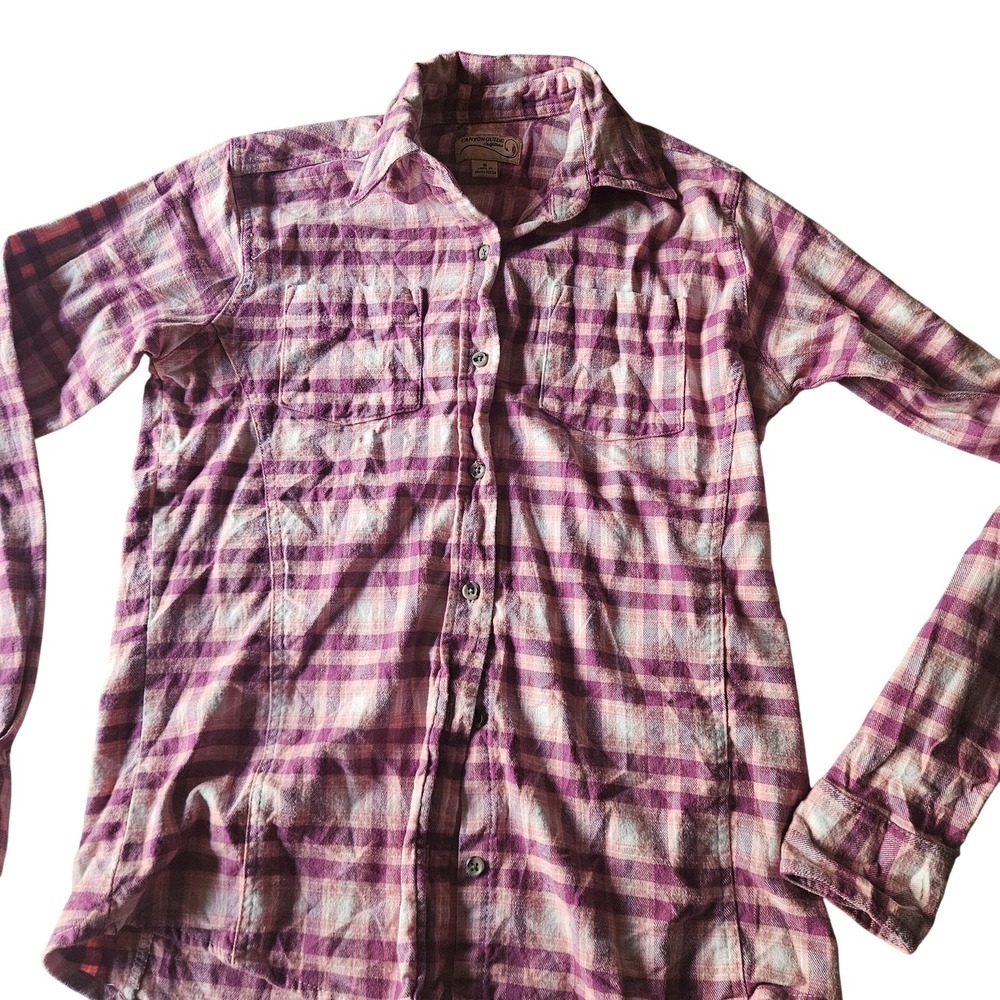 Canyon Guide Outfitters Shirt Womens Small Pink Plaid Button Up Long Sleeve